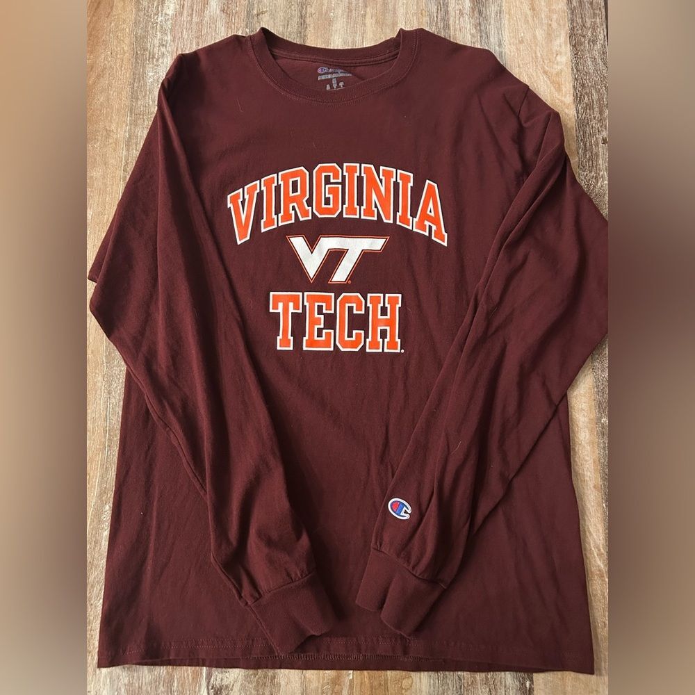 Virginia Tech Champion Long Sleeve Maroon T-Shirt Size Medium VT Hokies